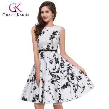 Grace Karin Knee Length Sleeveless Cheap Retro Vintage 50s Cotton Big Size Dress CL6086-11